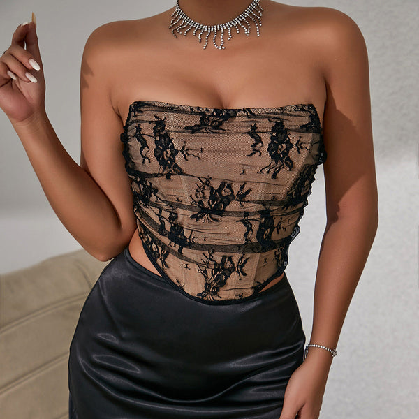 Party Lace Spicy Girl Exposed Back Tube Top Tops