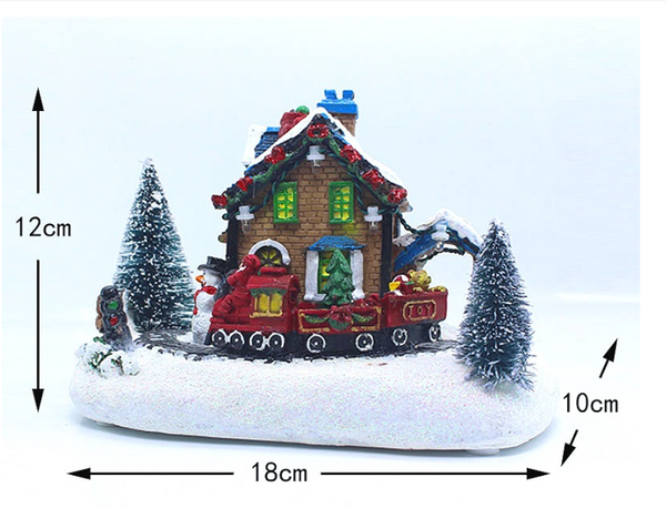 Christmas Lighted House Decorative Resin Gift Ornament With European Snow Scene And Led Lights Seasonal Decorations