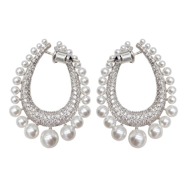Veile Studios Pearl Water Drop With Diamond Inlay For Fashion Jewellery Collection Earrings