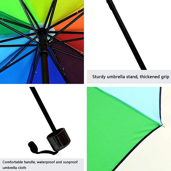 Rainbow Fold Umbrella Women And Men Non Automatic Popular Creative Three Folding Adults Children Gloves & Mittens