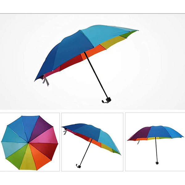Rainbow Fold Umbrella Women And Men Non Automatic Popular Creative Three Folding Adults Children Gloves & Mittens