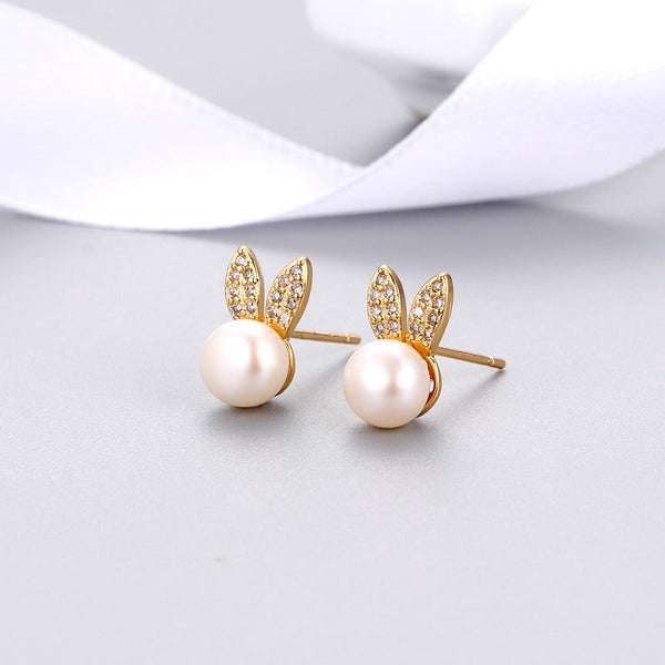 Veile Studios Cute Little Rabbit Girl Zircon Pearl Fashionable Stylish Accessories Earrings