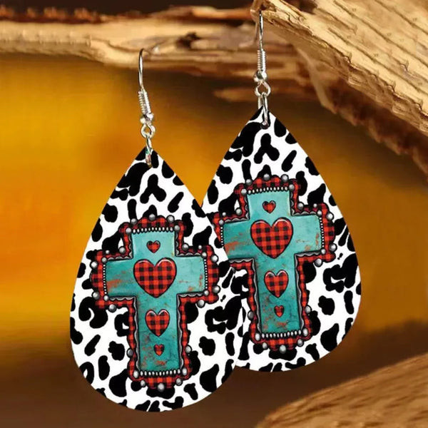 Pu Leather Iron Hook Teardrop Earrings