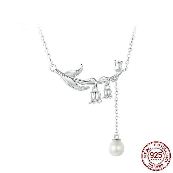 S925 Sterling Silver Simple Campanula Necklace Set For Women Earrings