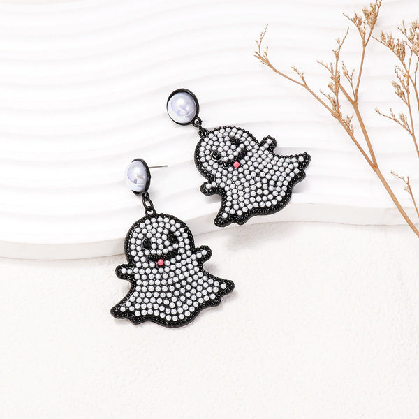 Veile Studios Cartoon Funny Cute Little Pearl Halloween Ghost Face For Festive Wear Earrings