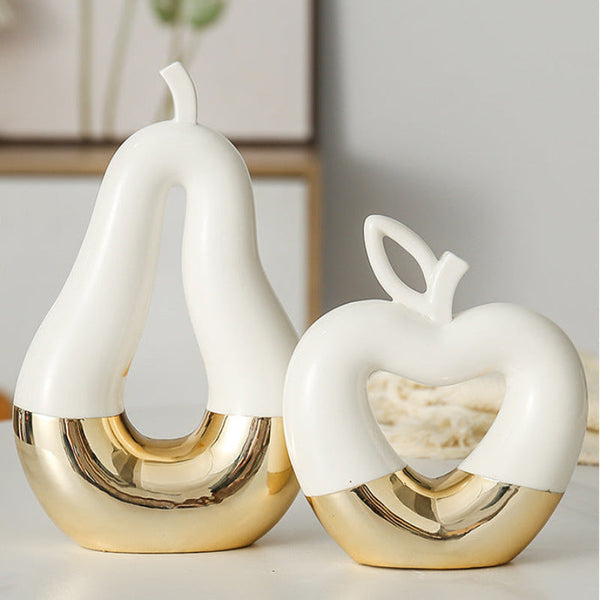Modern Minimalist Gilded Apple Pear Creative Wine Cabinet Decorative Piece Luxury Home Living Room Entrance Ceramic Craft Ornaments & Statues
