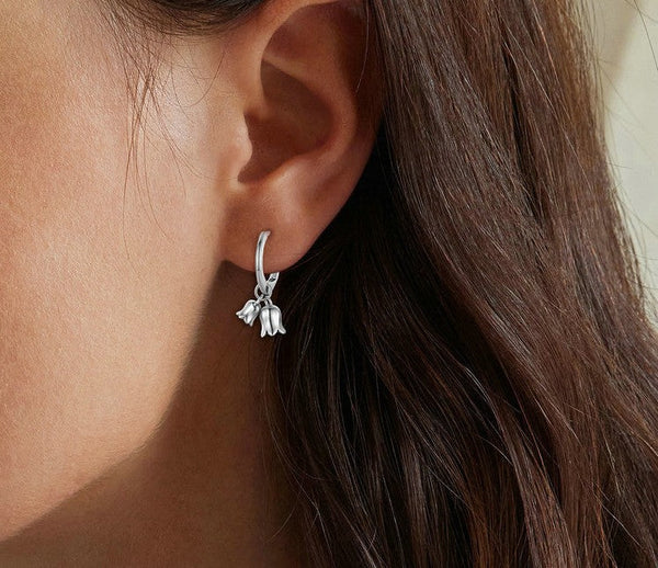 S925 Sterling Silver Simple Campanula Necklace Set For Women Earrings