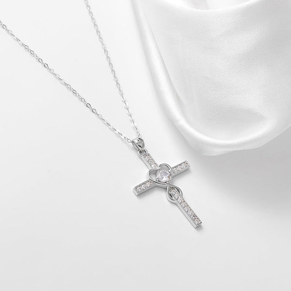 Creative 925 Sterling Silver Heart Shaped Cross Necklace With Fashionable Simple And Versatile Accessories Necklaces & Pendants