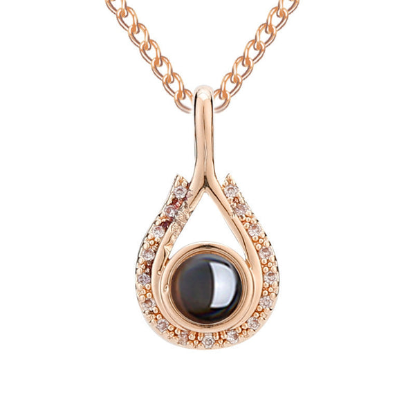 Waterdrop Shaped Fashion Projection Necklace With 100 Languages. I Love You. Color Photos Customized Lover Accessories Necklaces & Pendants