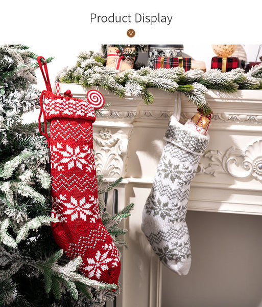 Christmas Knitted Stocking With Snowflake Design Seasonal Decorations