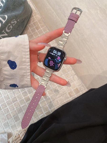 Irregular Rhinestone Embellished Leather Strap For Apple Watch 4/5/6/7/8/9/S10 Band Watch Bands