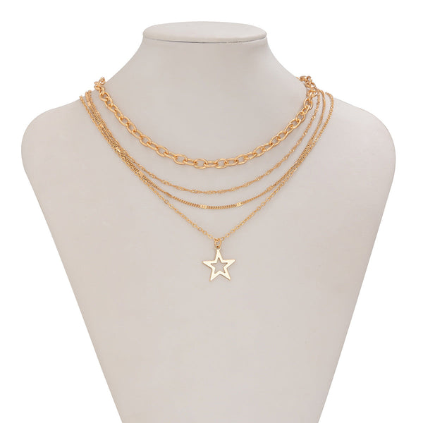 Personalized Pentagram Alloy Collarbone Chain Layered Necklace Set Necklaces & Pendants
