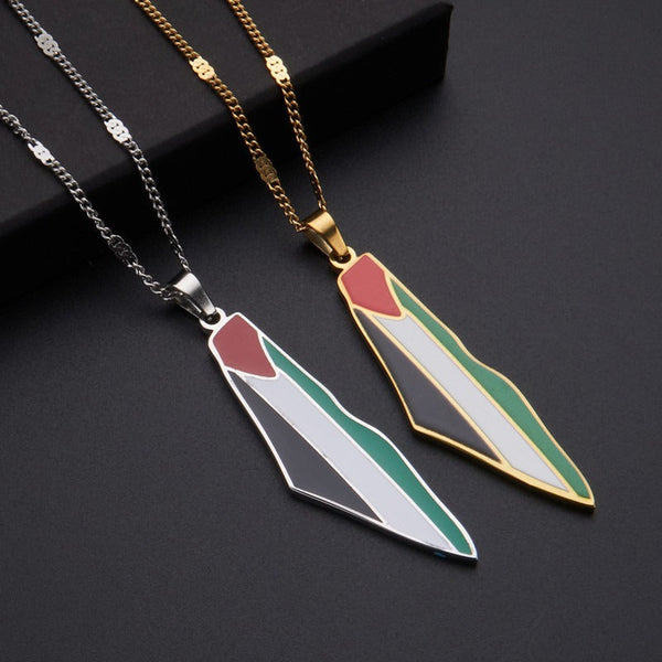 Veile Studios Titanium Steel Stainless Drip Glue Middle East Israel Palestine Map Pendant Necklace Necklaces & Pendants