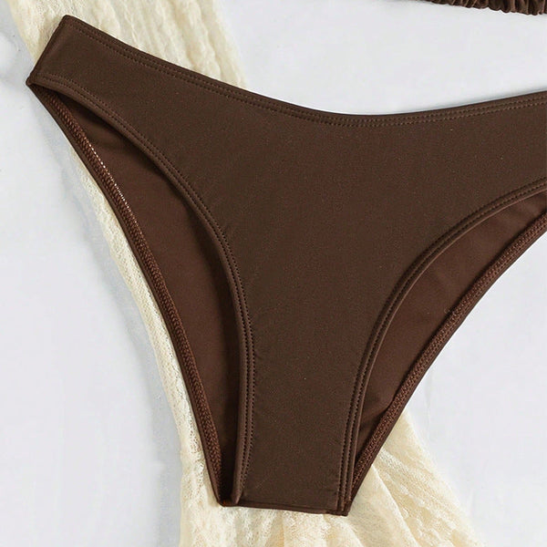 Solid Color Mesh Long Sleeved Hooded Swimsuit Beach Bikini Split Women's Four Piece Set Swimwear