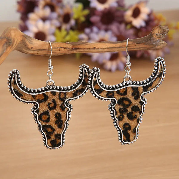 Veile Studios Alloy Animal Print Cow Head Earrings