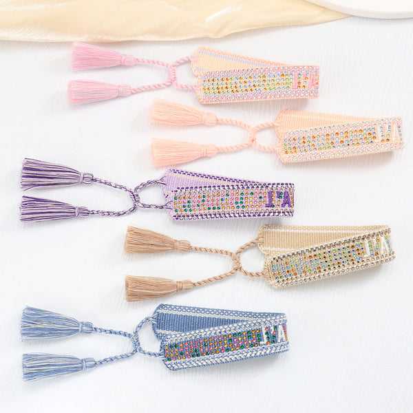 Cross Border Fully Ironed Colorful Diamond Woven Diy Bracelet Accessories For Women Creative Ethnic Embroidery Letter Rope Charms & Charm Bracelets