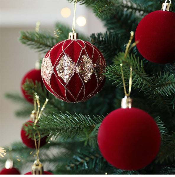 Saint Yuan Velvet Christmas Ball Set Flocked Painted Tree Ornaments Window Hanging Decorations Seasonal Decorations