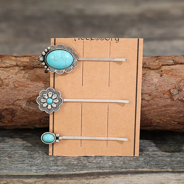 3 Pcs/Set Artificial Turquoise Hair Pins Hair Accessories