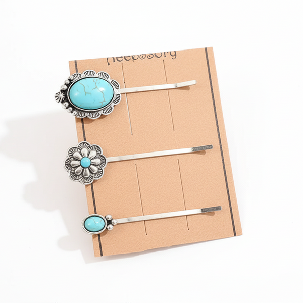 3 Pcs/Set Artificial Turquoise Hair Pins Hair Accessories