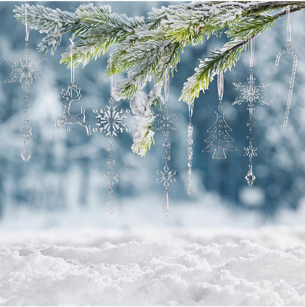 Christmas Tree Ice Column & Snow Pendant Set 8Pcs Transparent Acrylic Pendants Seasonal Decorations