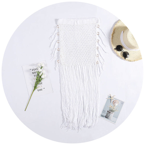 And American Fake Sunscreen Hand Hook Woven Hip Skirt With Hollowed Out Long Tassels Skirts