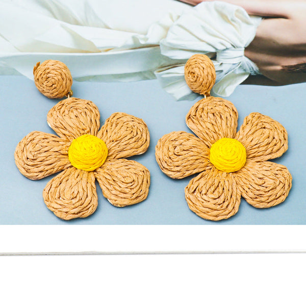 Veile Studios Grass Hemp Thread Handmade Flower Bohemian Beach Style Earrings