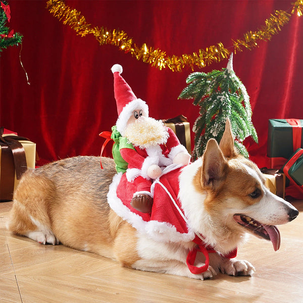 Funny Christmas Dog Costume Santa Riding Pet Outfit For Small/Large Dogs | Holiday & New Year Gift Dog Clothing & Shoes