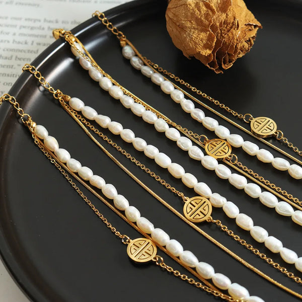 Titanium Steel Three Layered Pearl Bracelet Bracelets