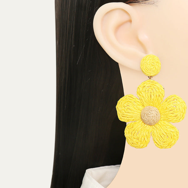 Veile Studios Grass Hemp Thread Handmade Flower Bohemian Beach Style Earrings