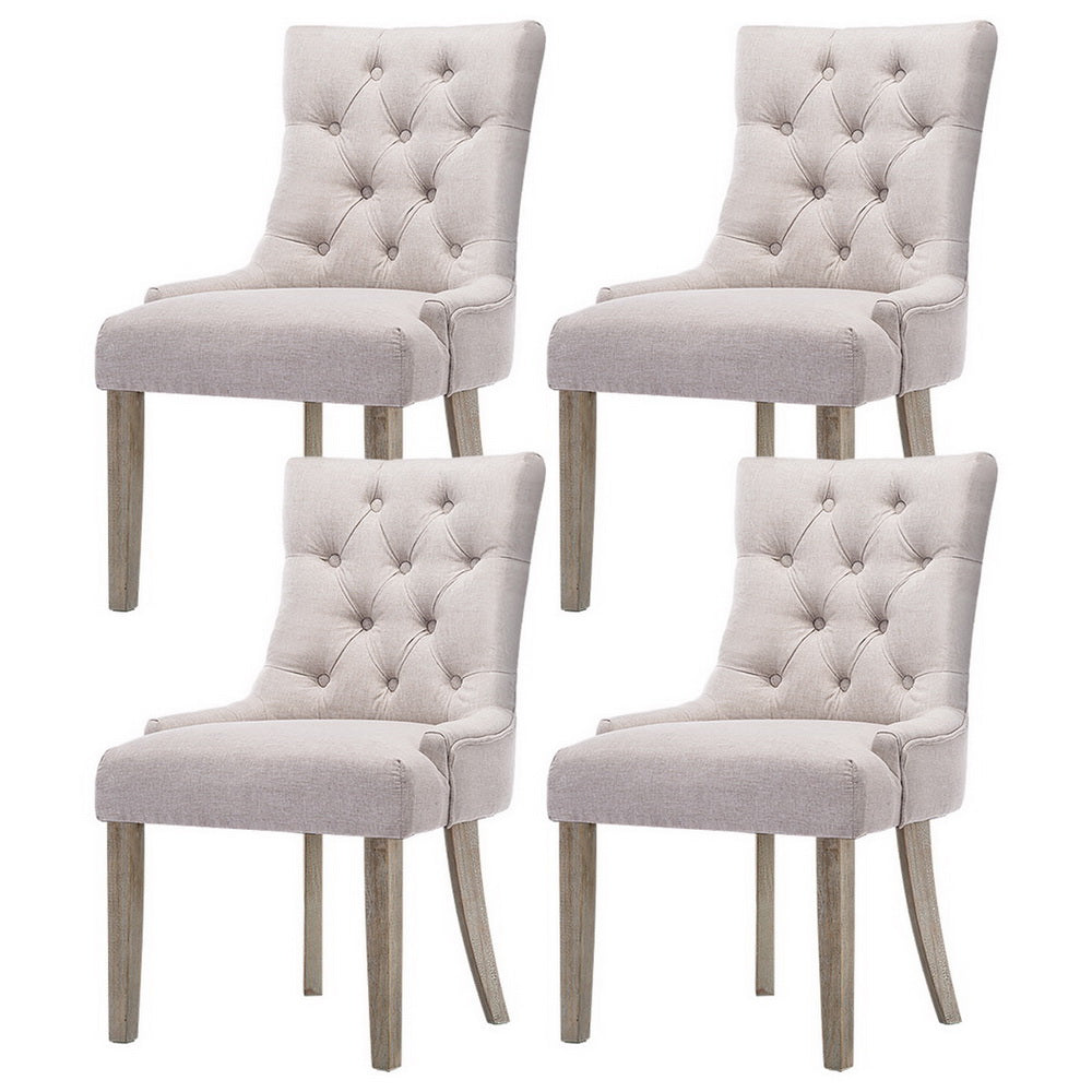 Artiss Linen Set Of Four French Provincial Beige Furniture Dining Chairs