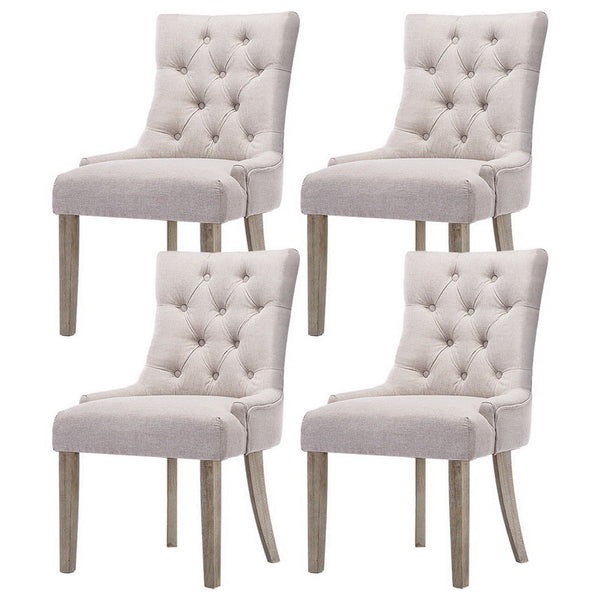 Artiss Linen Set Of Four French Provincial Beige Furniture Dining Chairs