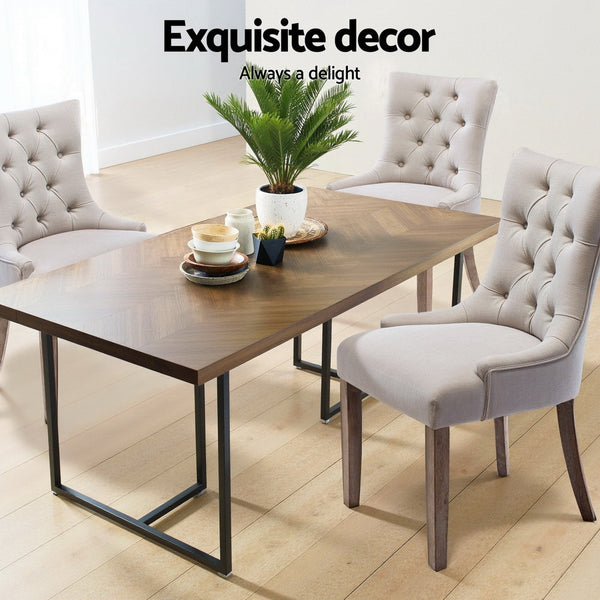 Artiss Linen Set Of Four French Provincial Beige Furniture Dining Chairs