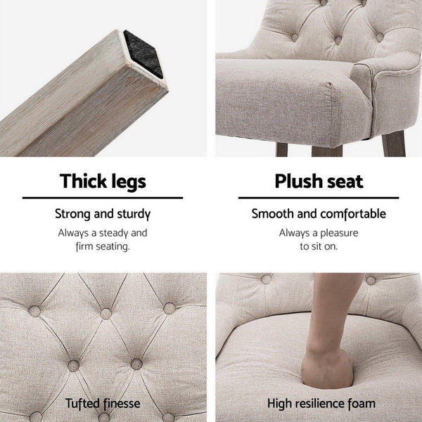 Artiss Linen Set Of Four French Provincial Beige Furniture Dining Chairs