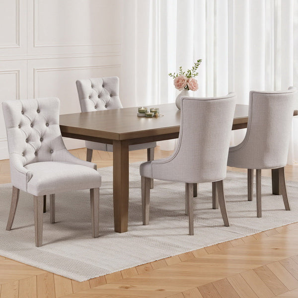 Artiss Linen Set Of Four French Provincial Beige Furniture Dining Chairs