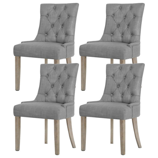 Artiss Grey Linen Set Of Four French Provincial Furniture Dining Chairs