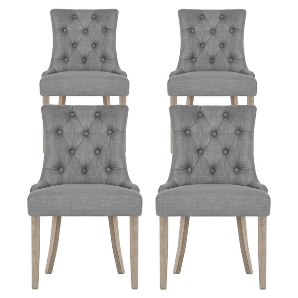 Artiss Grey Linen Set Of Four French Provincial Furniture Dining Chairs
