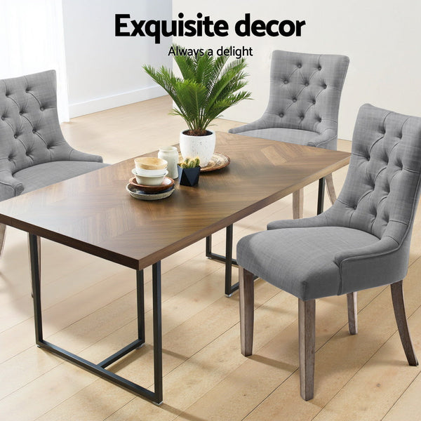 Artiss Grey Linen Set Of Four French Provincial Furniture Dining Chairs