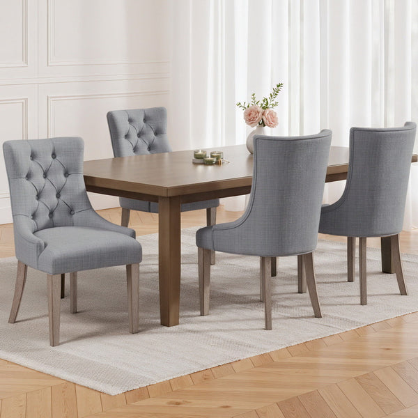 Artiss Grey Linen Set Of Four French Provincial Furniture Dining Chairs