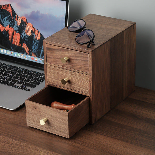 Solid Wood Drawer Desktop Storage Box Black Walnut Small Wooden Cabinet Storage Boxes