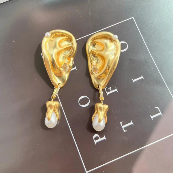Veile Studios Abstract Facial Features Ears Clips Hoops Women Ladies Jewelry Earrings