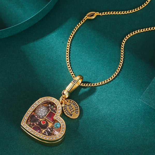 Enamel Glazed Chocolate Gemstone Transparent Heart Shaped Box With Openable Pendant Necklaces & Pendants