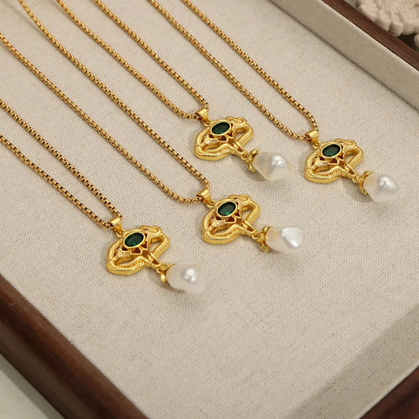 Freshwater Pearl Titanium Steel Geometric Necklace Necklaces & Pendants