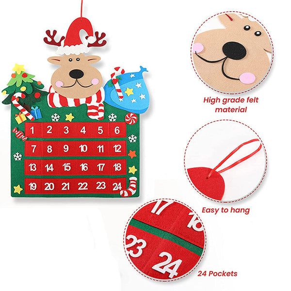 Christmas Countdown Calendar With Felt Reindeer And Pocket Advent For Seasonal Decorations