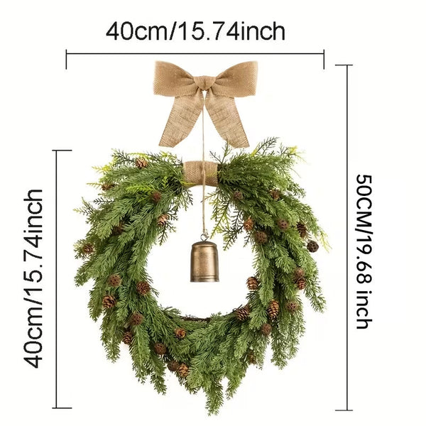 Classic Natural Pine Cone Wreath Festive Christmas Door Hanging With Bells Seasonal Decorations