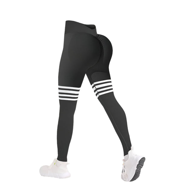 Tight Fit High Waisted Sports Fitness Womens Yoga Seamless Striped Hip Lifting Pants