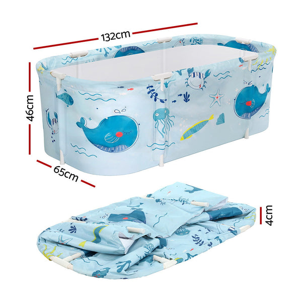 Weisshorn Foldable Bathtub Pvc Spa Bucket Inflatable Cushion 132X65cm Blue Baths