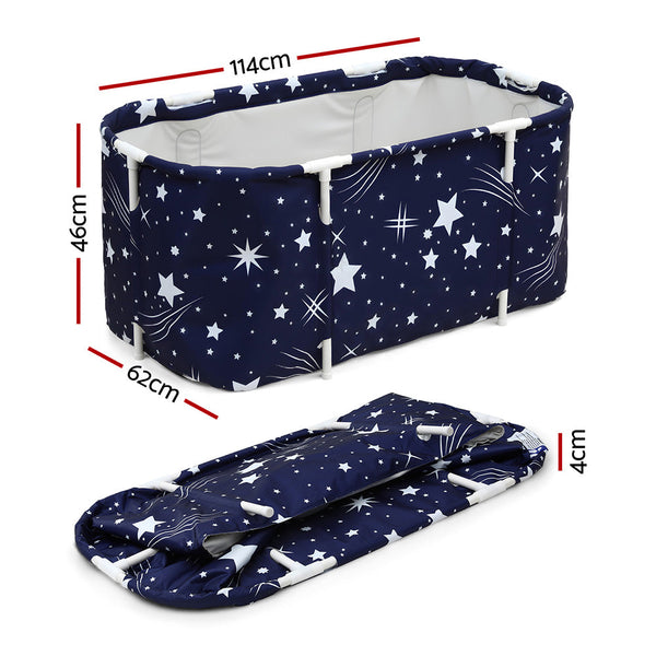 Weisshorn Foldable Bathtub Pvc Spa Bucket Inflatable Cushion 114X62cm Star Navy Baths
