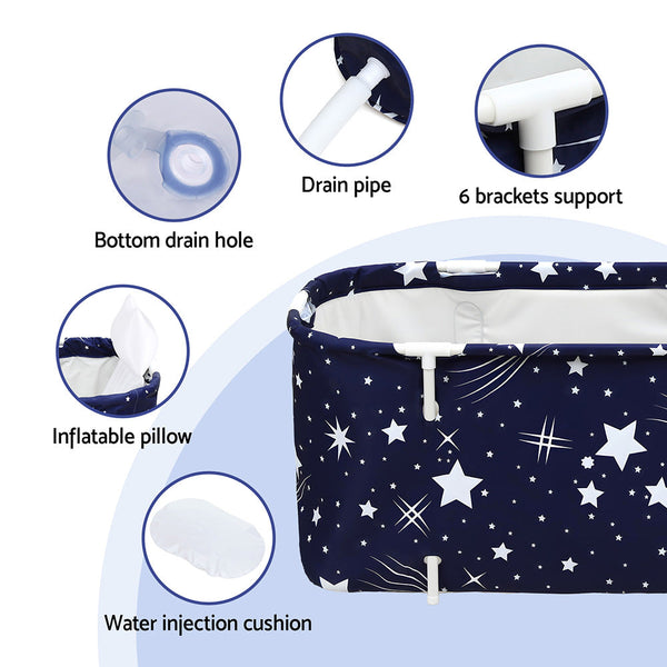 Weisshorn Foldable Bathtub Pvc Spa Bucket Inflatable Cushion 114X62cm Star Navy Baths