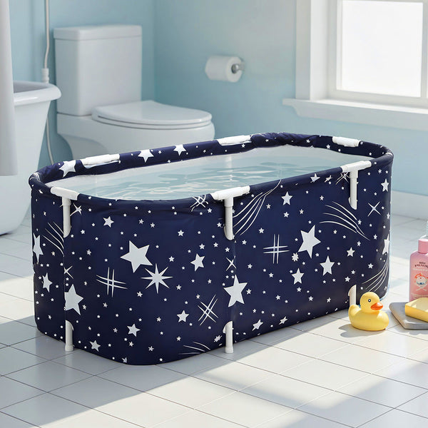 Weisshorn Foldable Bathtub Pvc Spa Bucket Inflatable Cushion 114X62cm Star Navy Baths