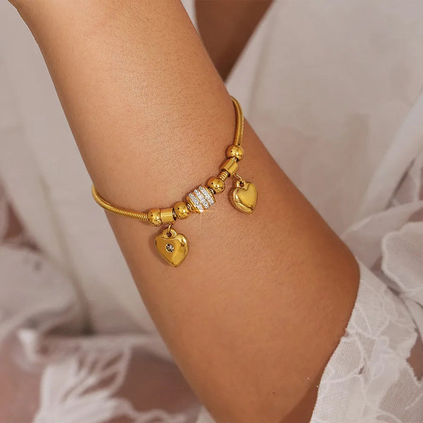 18K Gold Plated Rhinestone Heart Charm Bracelet Bracelets